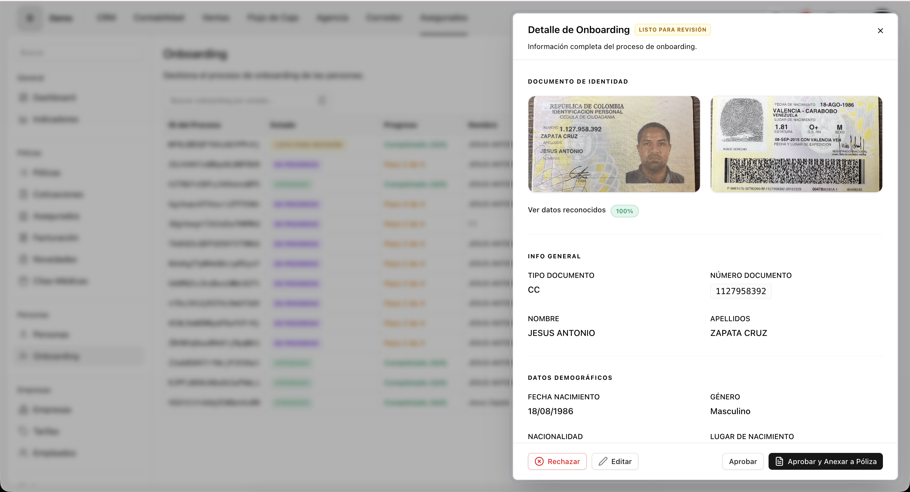 Onboarding de asegurados automático